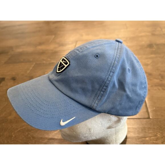 Vintage Y2K Nike Mens Blue Shield Swoosh Corduroy Adjustable Strapback Hat Cap - Picture 4 of 10